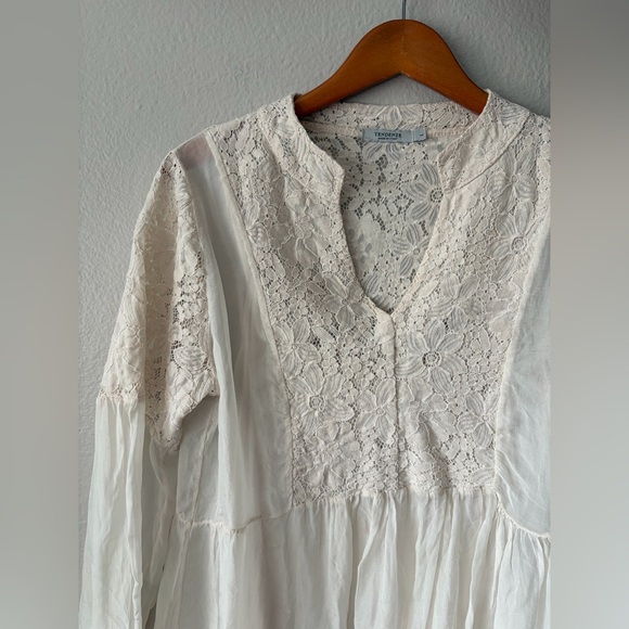 Tendenze Italian Silk and Lace Sheer Flowy Layered Blouse Cream Women Large - Picture 2 of 13